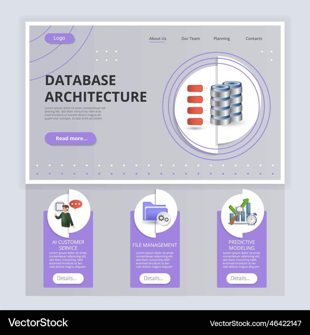 Database architecture flat landing page website Database architecture flat landing page website Vector Image