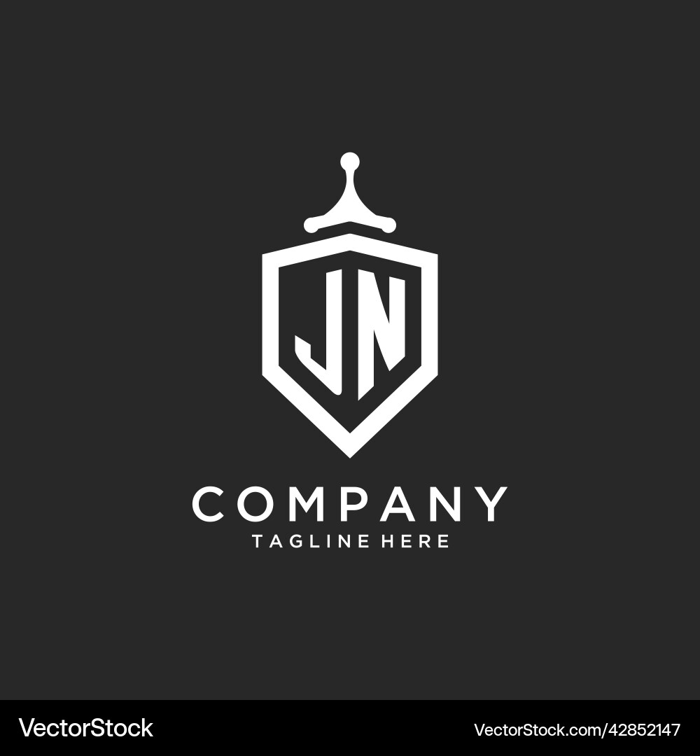 Jn monogram logo initial with shield guard shape vector image