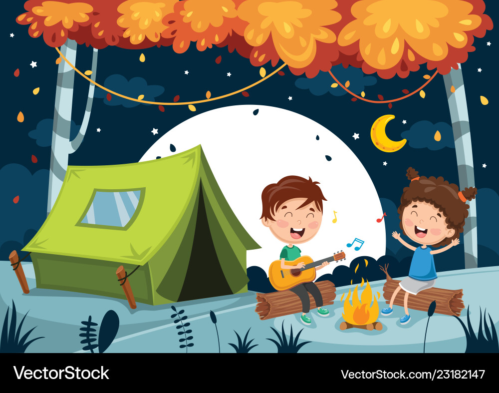 Kids camping Royalty Free Vector Image - VectorStock