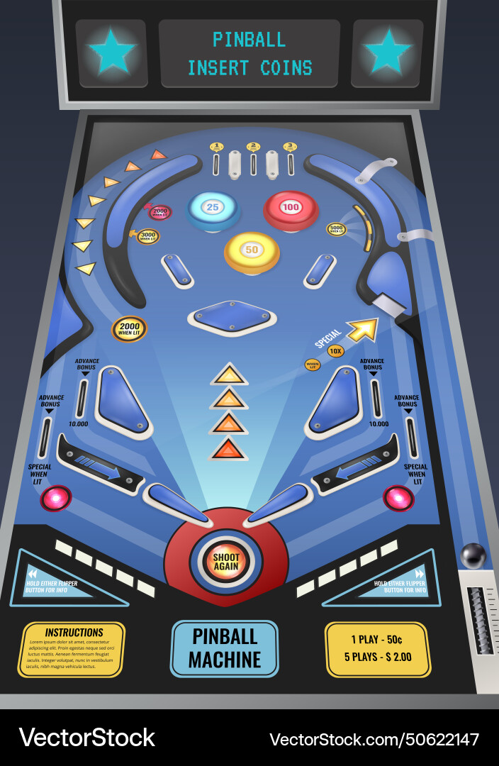 Pinball machine realistic image Pinball machine realistic image vector image