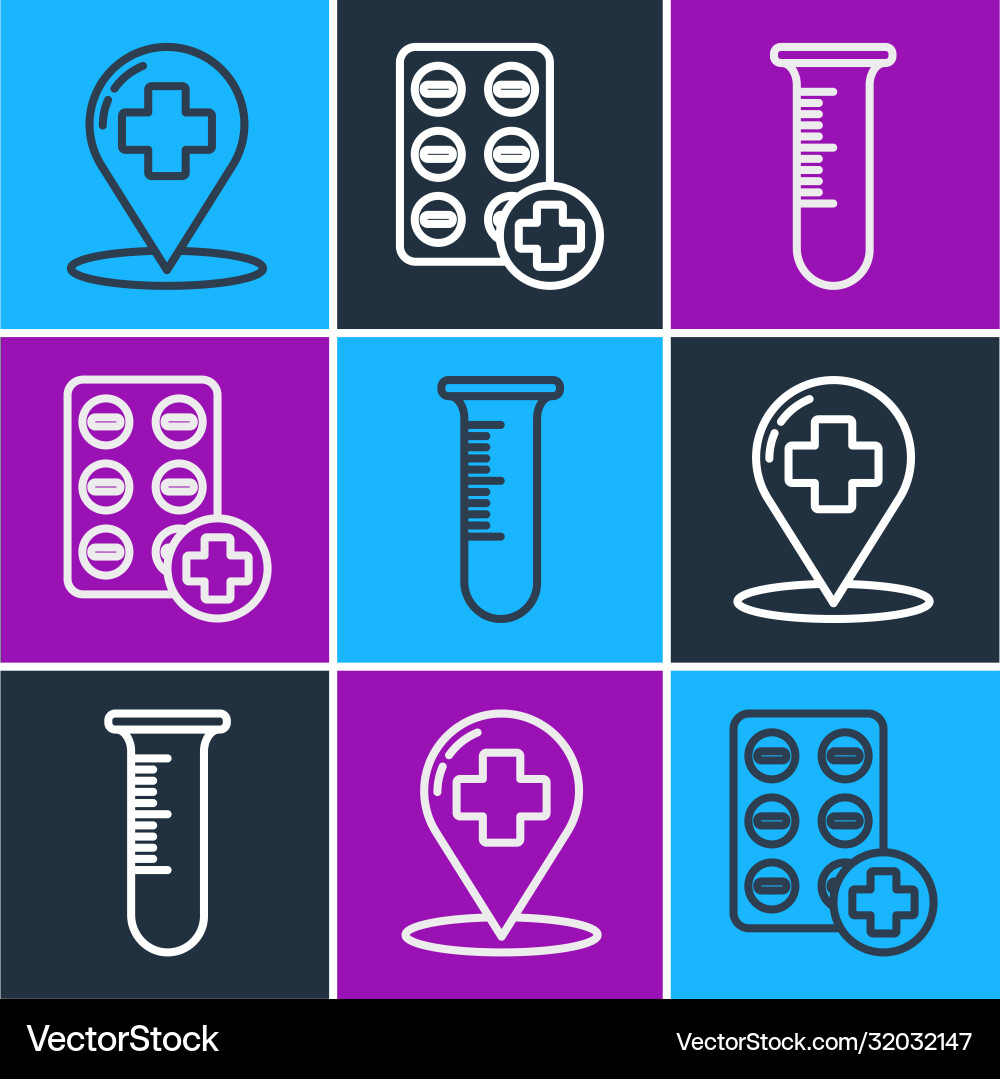 Set line map pointer with cross hospital test Vector Image