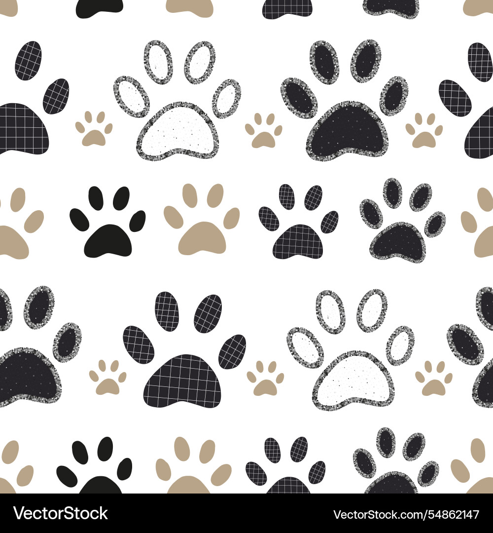 Shining paw prints seamless fabric design pattern Shining paw prints seamless fabric design pattern vector image