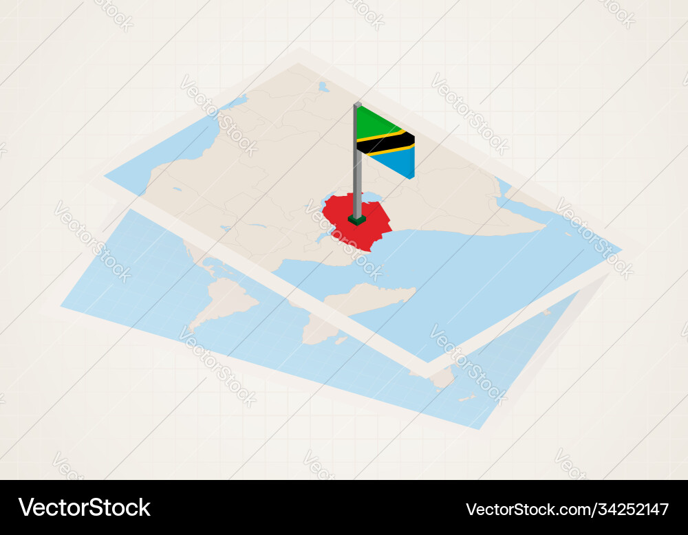 Tanzania selected on map with 3d flag Vector Image