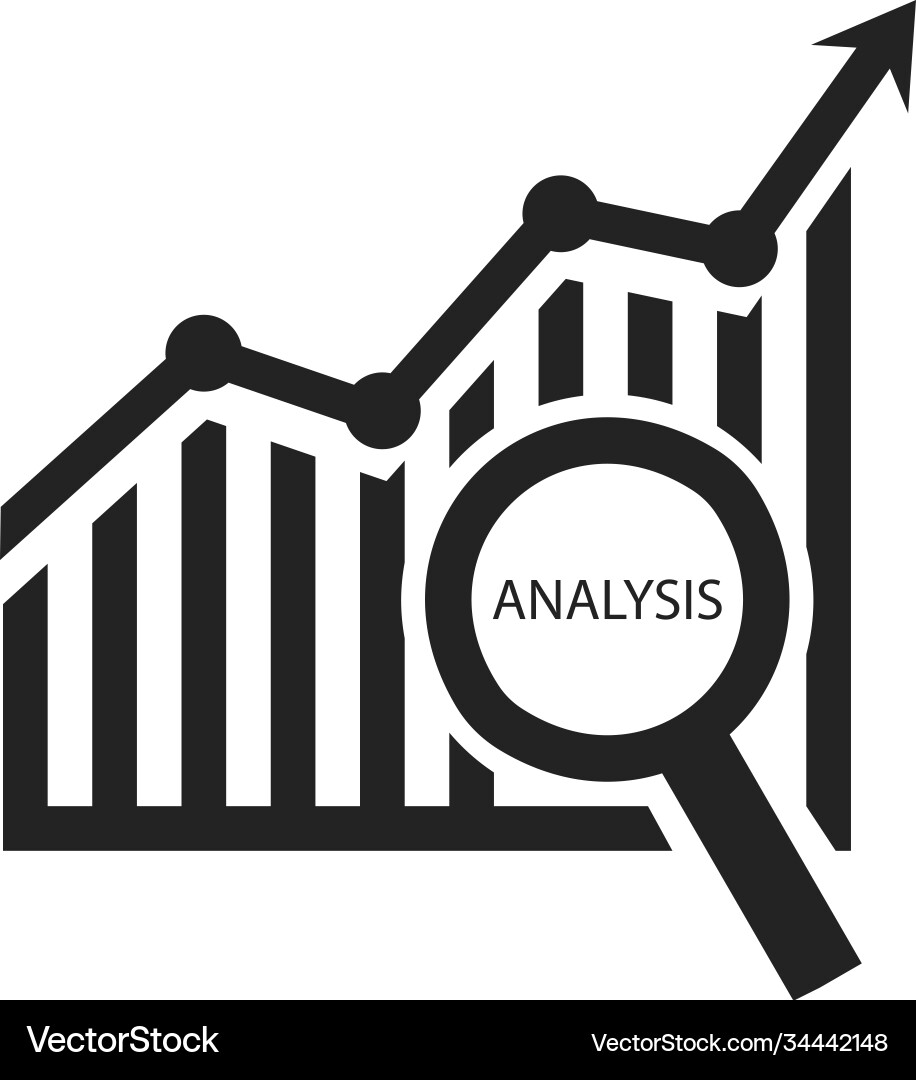 Analytics icon with magnifier graph Analytics icon with magnifier graph vector image