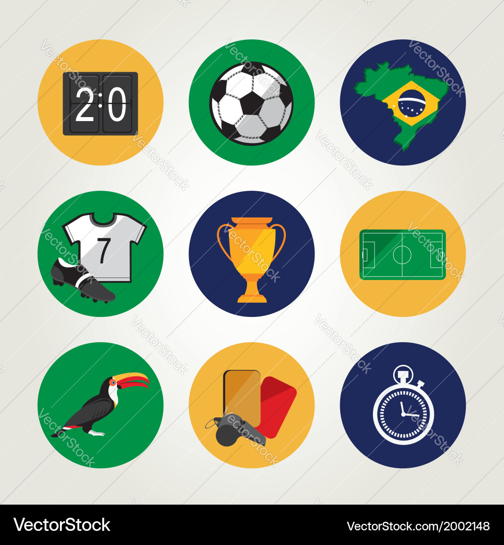 Brazil Soccer Icon Set - World Cup Style Vector Image