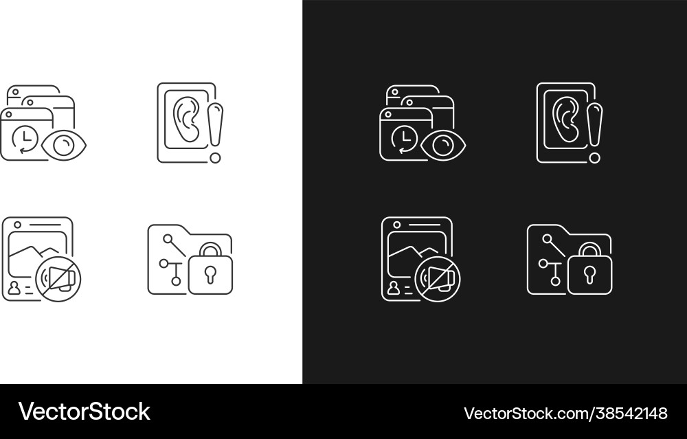 Computer activity monitoring linear icons set Computer activity monitoring linear icons set vector image