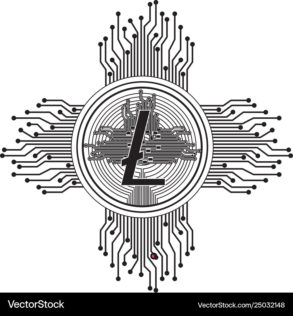 Cryptocurrency litecoin coin with circuit lines Cryptocurrency litecoin coin with circuit lines Vector Image