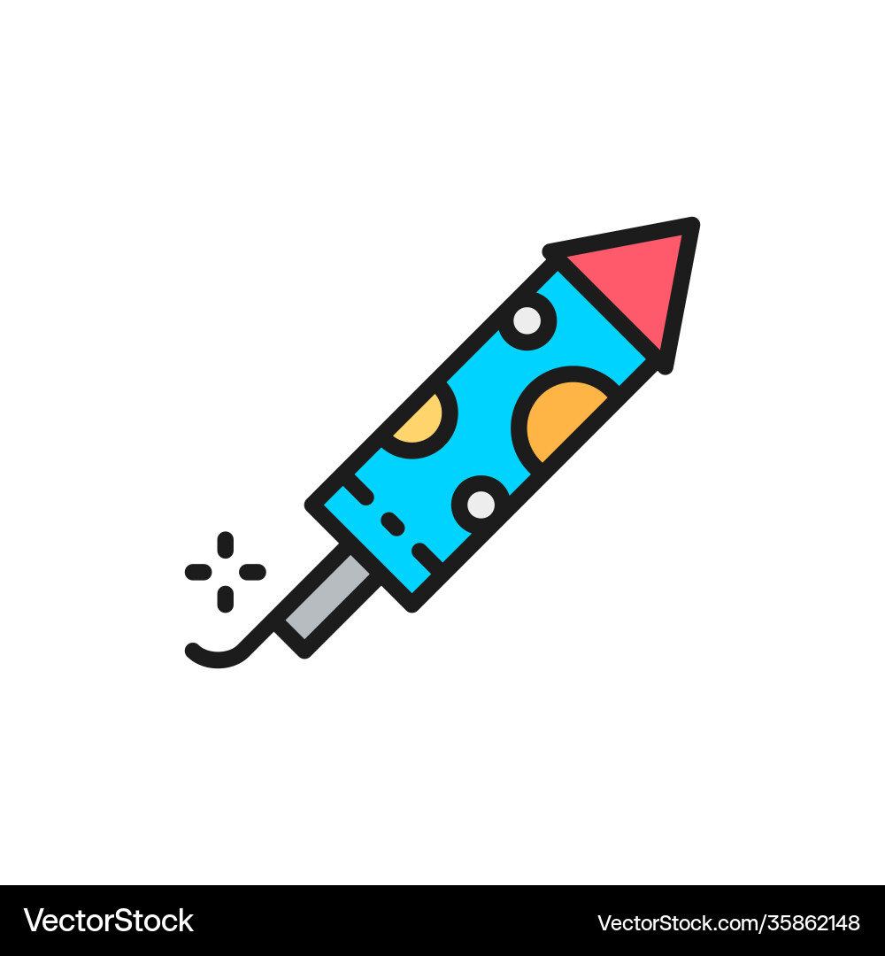 Firecracker firework rocket flat color line icon Vector Image