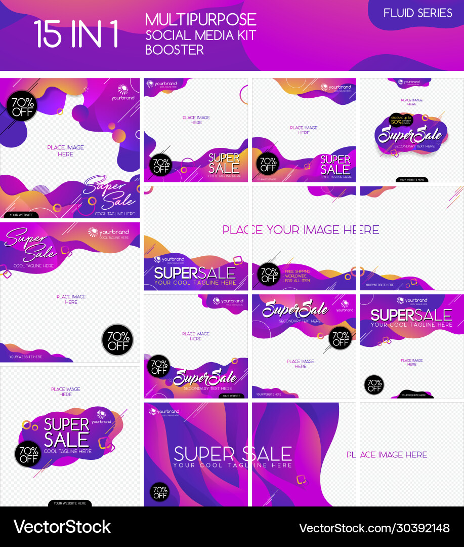 Fluid multipurpose social media kit booster Fluid multipurpose social media kit booster vector image