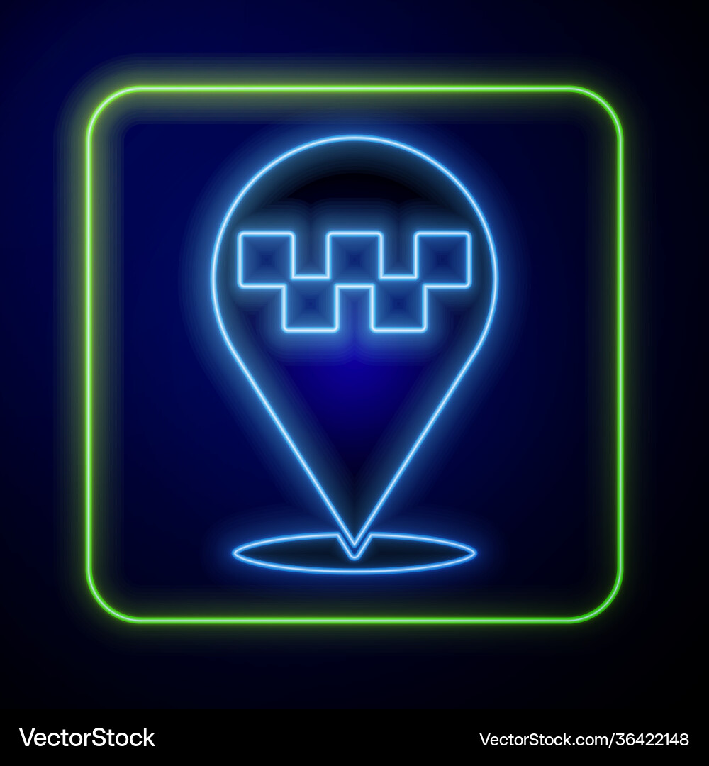 Glowing neon map pointer with taxi icon isolated Glowing neon map pointer with taxi icon isolated vector image