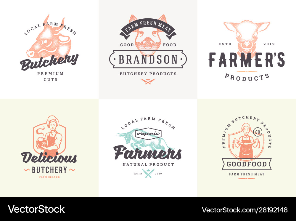 Hand drawn logos and labels farm animals Hand drawn logos and labels farm animals vector image