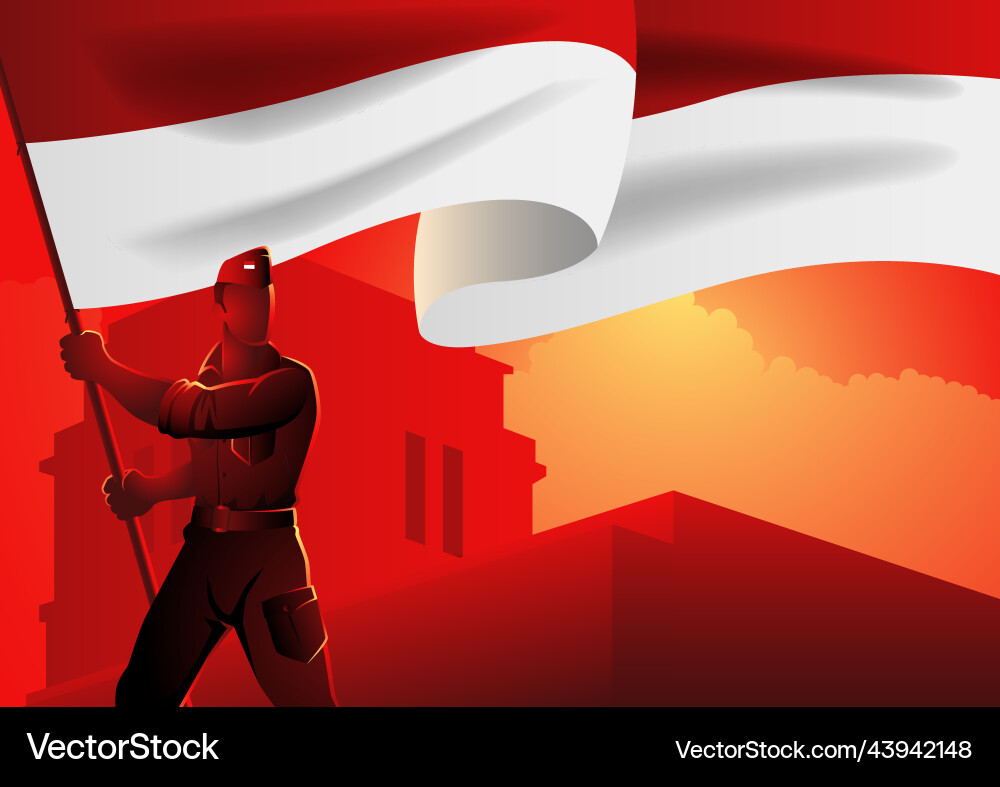 Indonesian national hero holding the flag Indonesian national hero holding the flag vector image