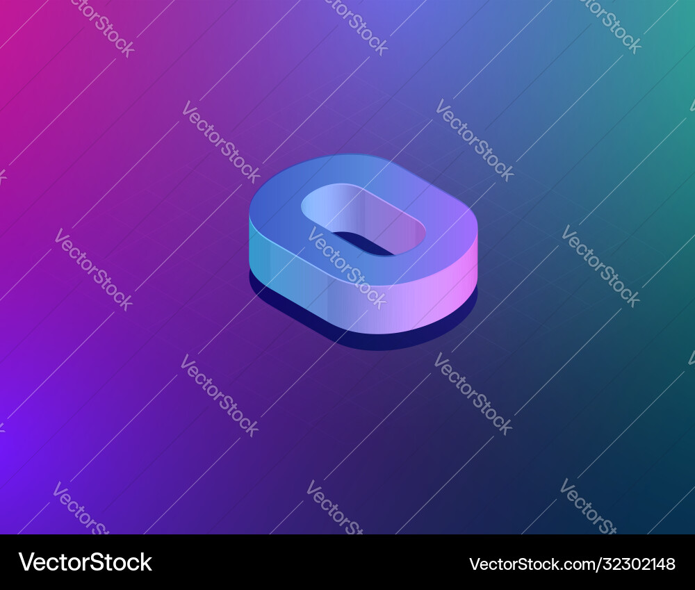 Isometric Tech Font 'O' - Digital Character Vector Image