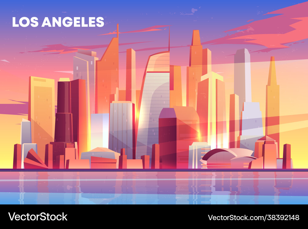 Los angeles city skyline architecture waterfront Los angeles city skyline architecture waterfront vector image