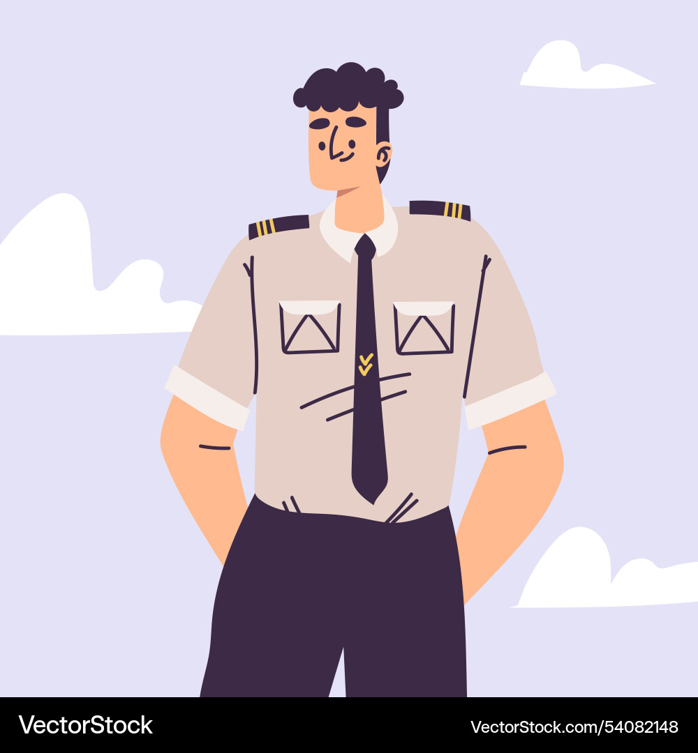 Pilot man character in uniform with tie Pilot man character in uniform with tie vector image