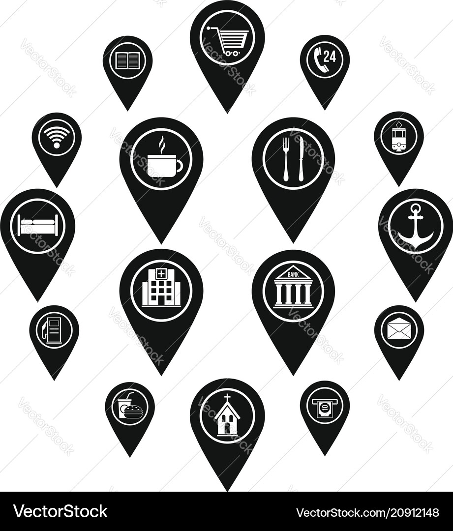Points of interest icons set simple style Points of interest icons set simple style vector image