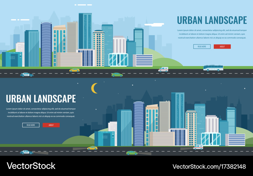 Tag und Nacht Stadtlandschaft moderne Stadt vektorbild