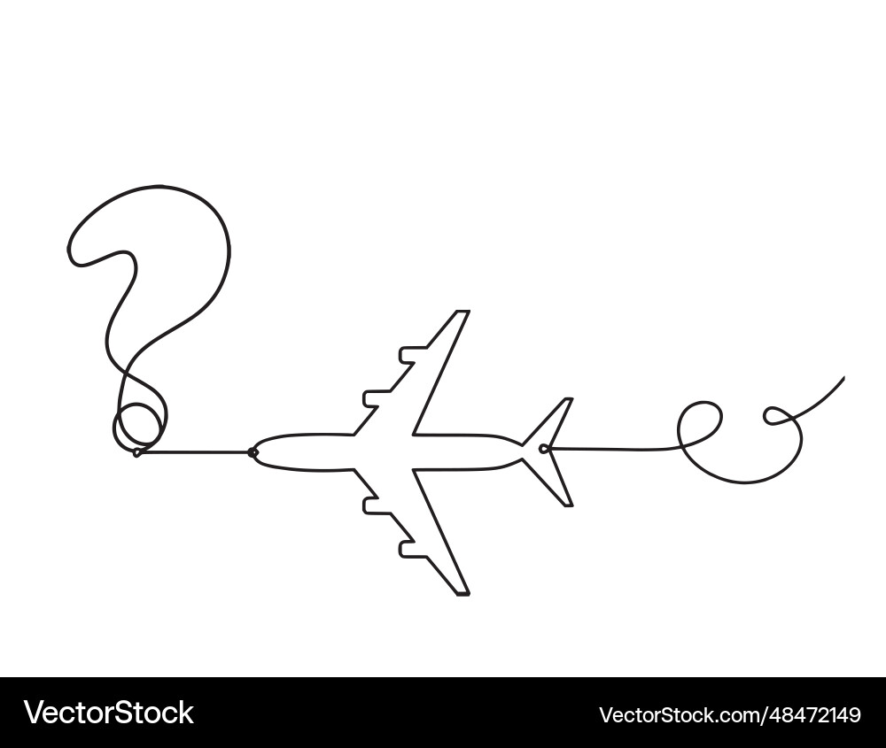Abstract question mark with plane as continuous vector image
