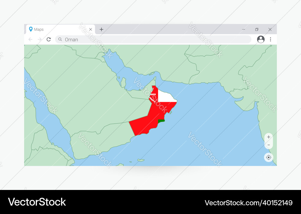Browser window with map of oman searching Browser window with map of oman searching vector image