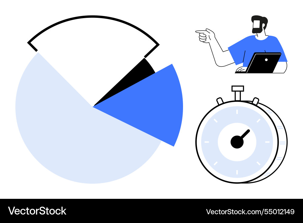 Businessman analyzing split pie chart data Businessman analyzing split pie chart data vector image