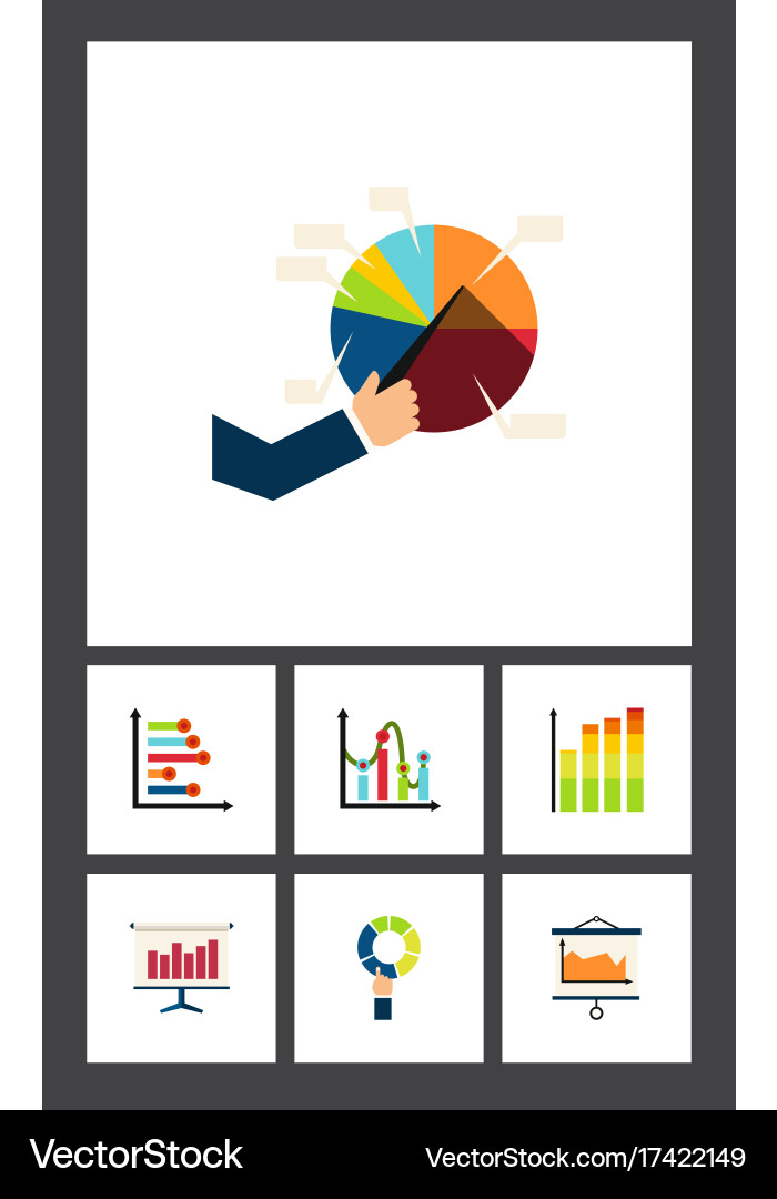 Flat icon graph set of segment pie bar statistic Vector Image