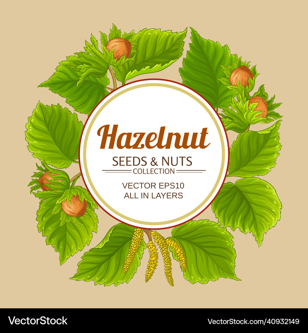 Hazelnut branches frame on color background Hazelnut branches frame on color background vector image