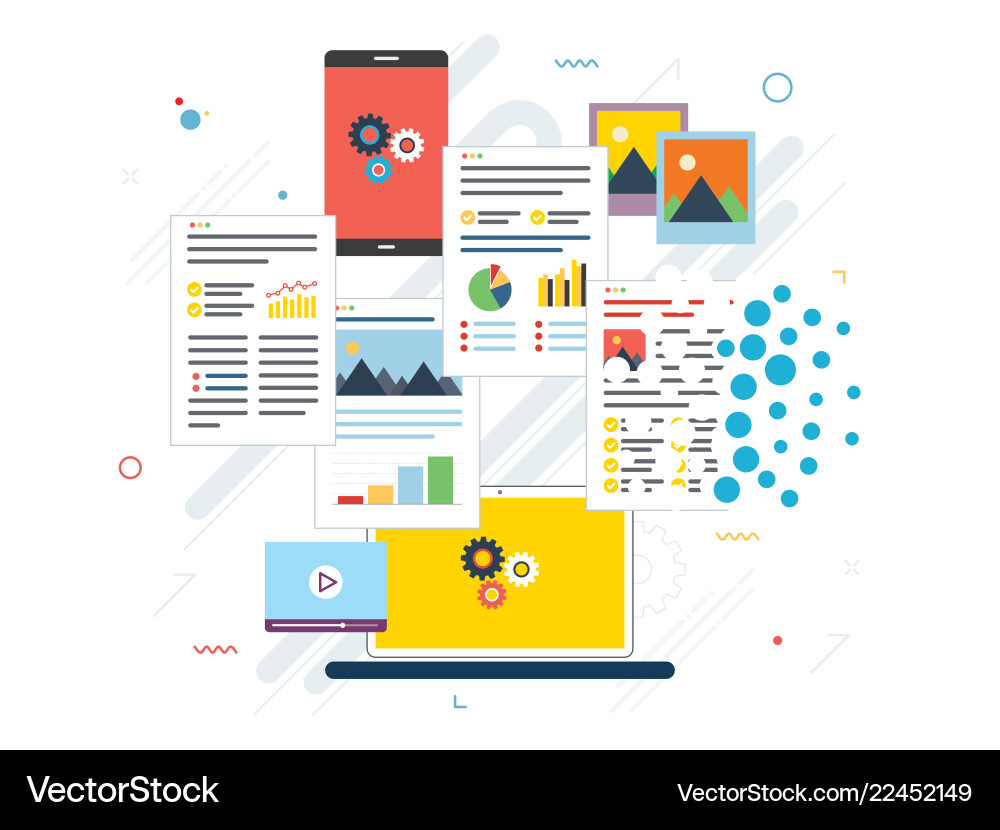 Laptop computer and mobile phone deleting files Laptop computer and mobile phone deleting files vector image