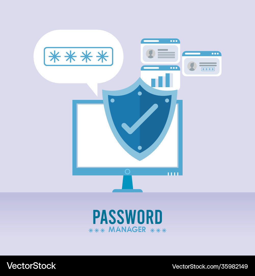 Password manager theme with check symbol in shield Vector Image