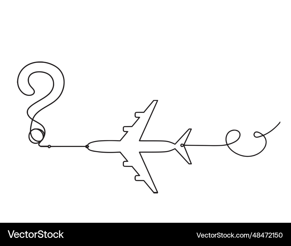 Abstract question mark with plane as continuous vector image