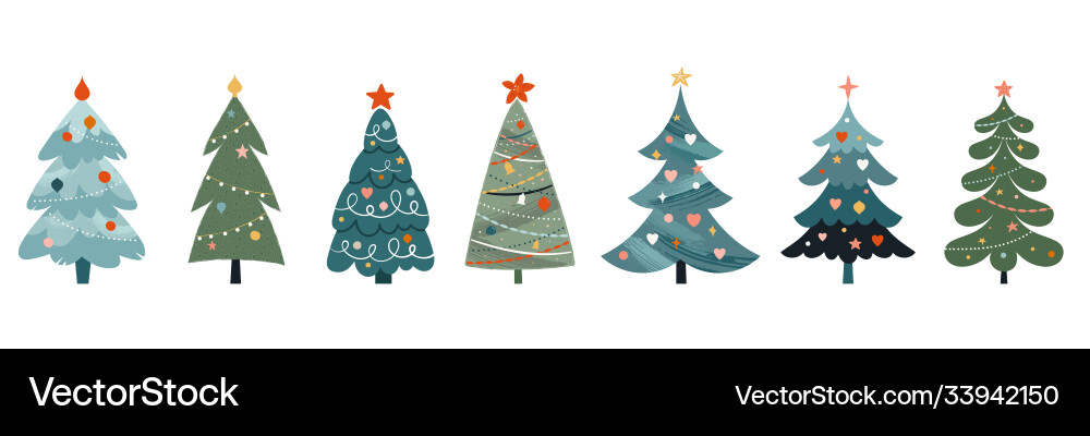 Christmas trees collection modern flat design Christmas trees collection modern flat design vector image