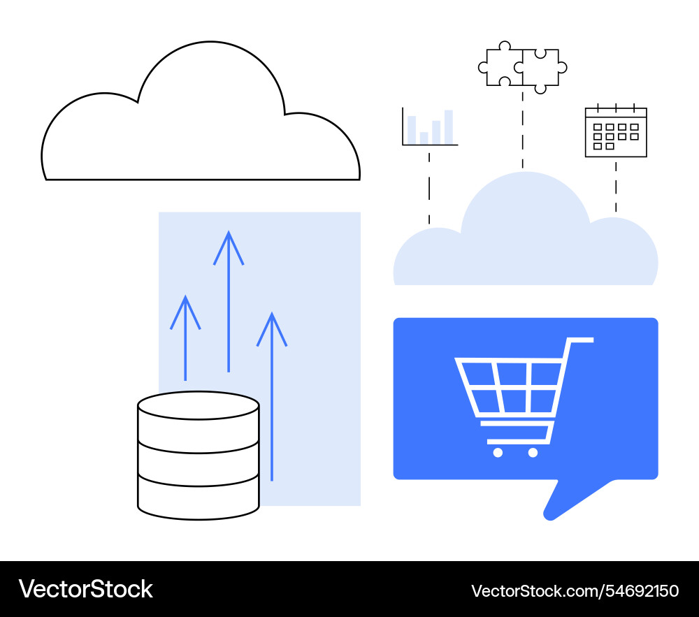 Cloud storage and e-commerce integration with data vector image