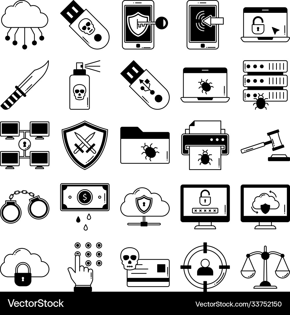 Cyber crime and hacking isolated icons set vector image