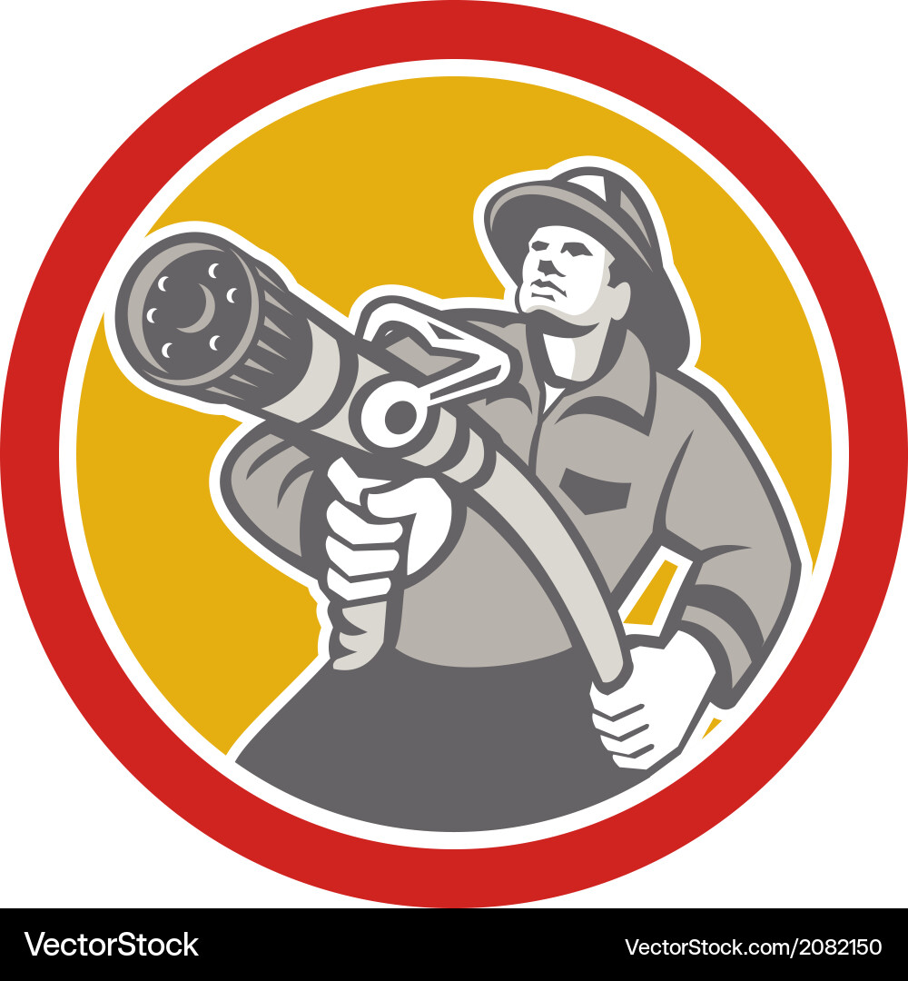 Fireman firefighter aiming fire hose circle Vector Image
