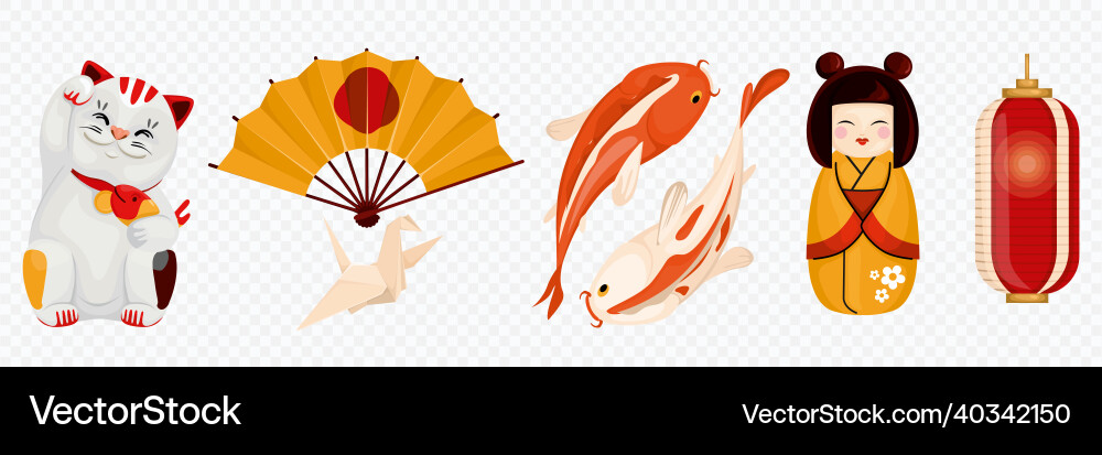 Japanese fortune symbols transparent set vector image