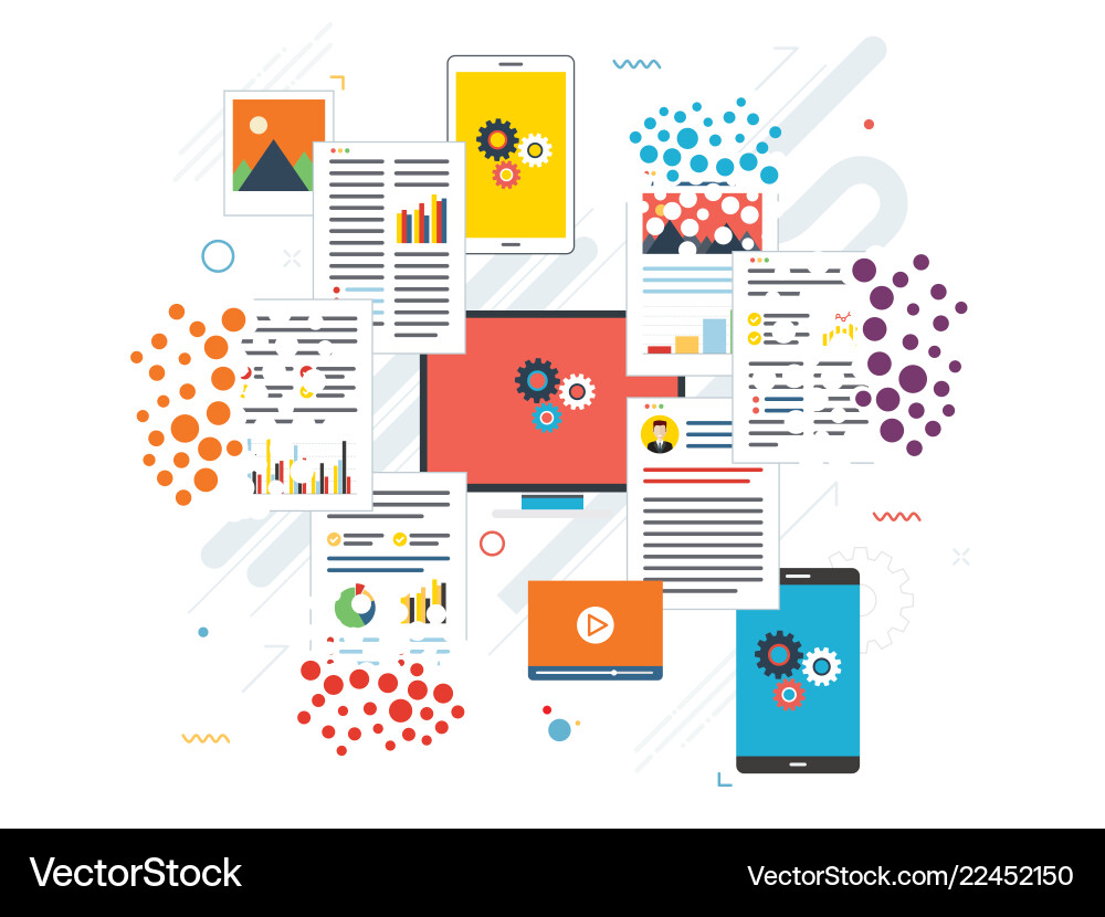 Laptop computer and mobile phone deleting files Laptop computer and mobile phone deleting files vector image