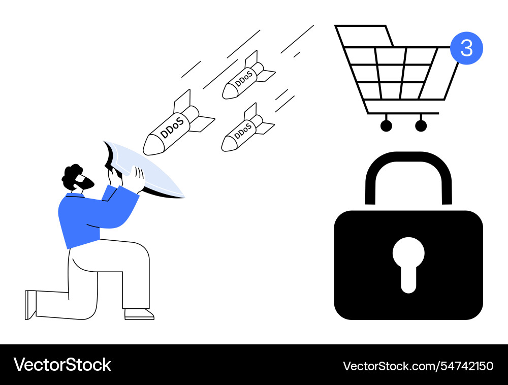 Man defends against ddos attacks targeting e Man defends against ddos attacks targeting e vector image