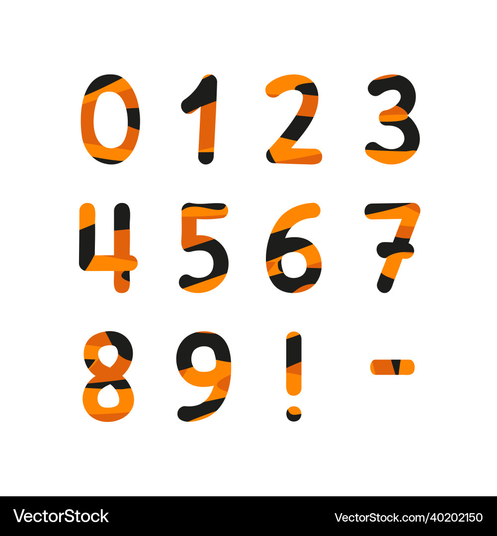 Numbers with striped tiger pattern Numbers with striped tiger pattern Vector Image