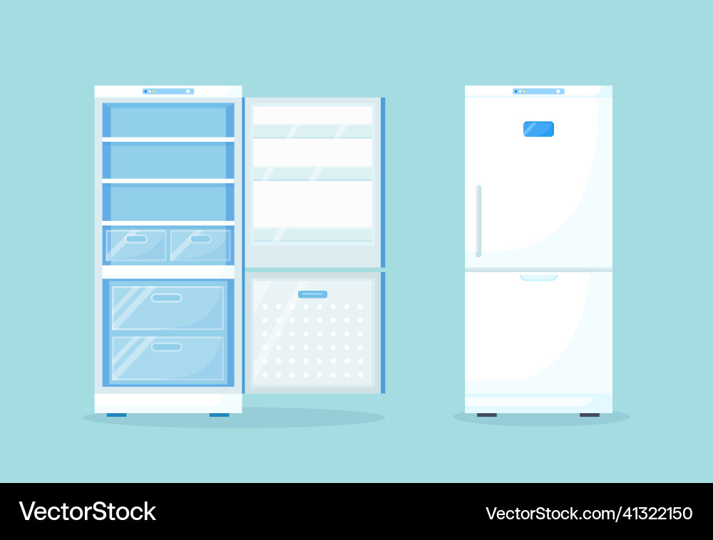 Opened empty and closed refrigerator Vector Image