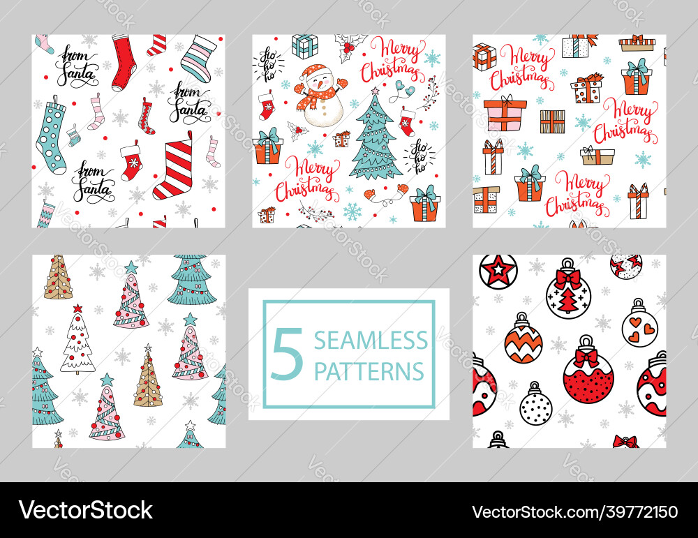 Seamless patterns set with different christmas Seamless patterns set with different christmas vector image