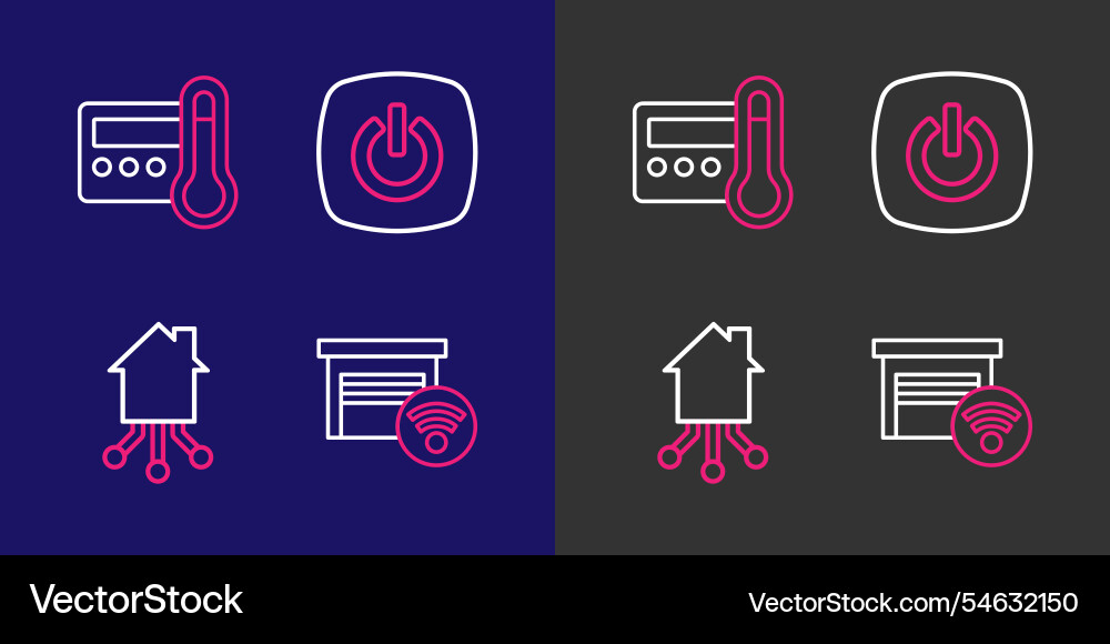 Set line smart garage home and thermostat icon Vector Image