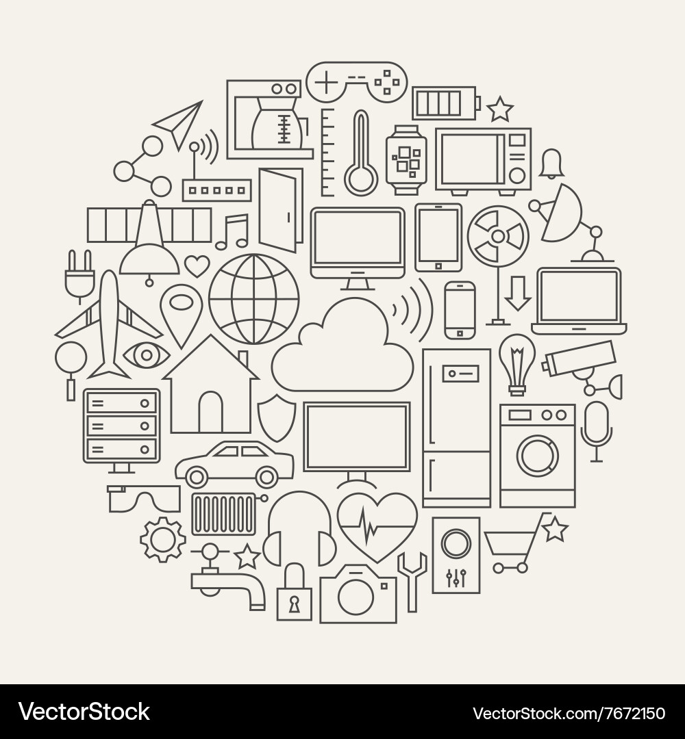 Smart Home IoT Icon Set - Circle Shape Vector Image
