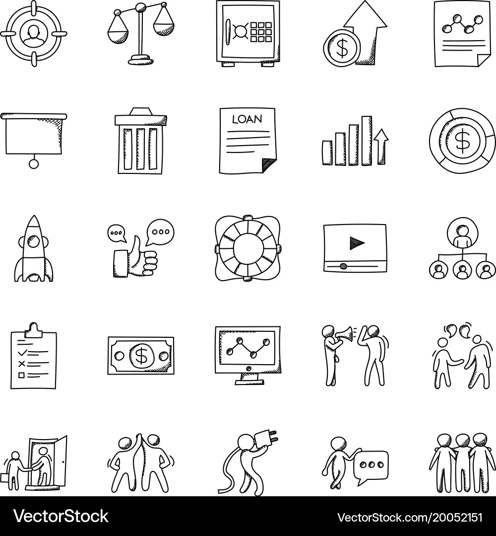 Business Doodle Icons - Strategy & Finance Vector Image