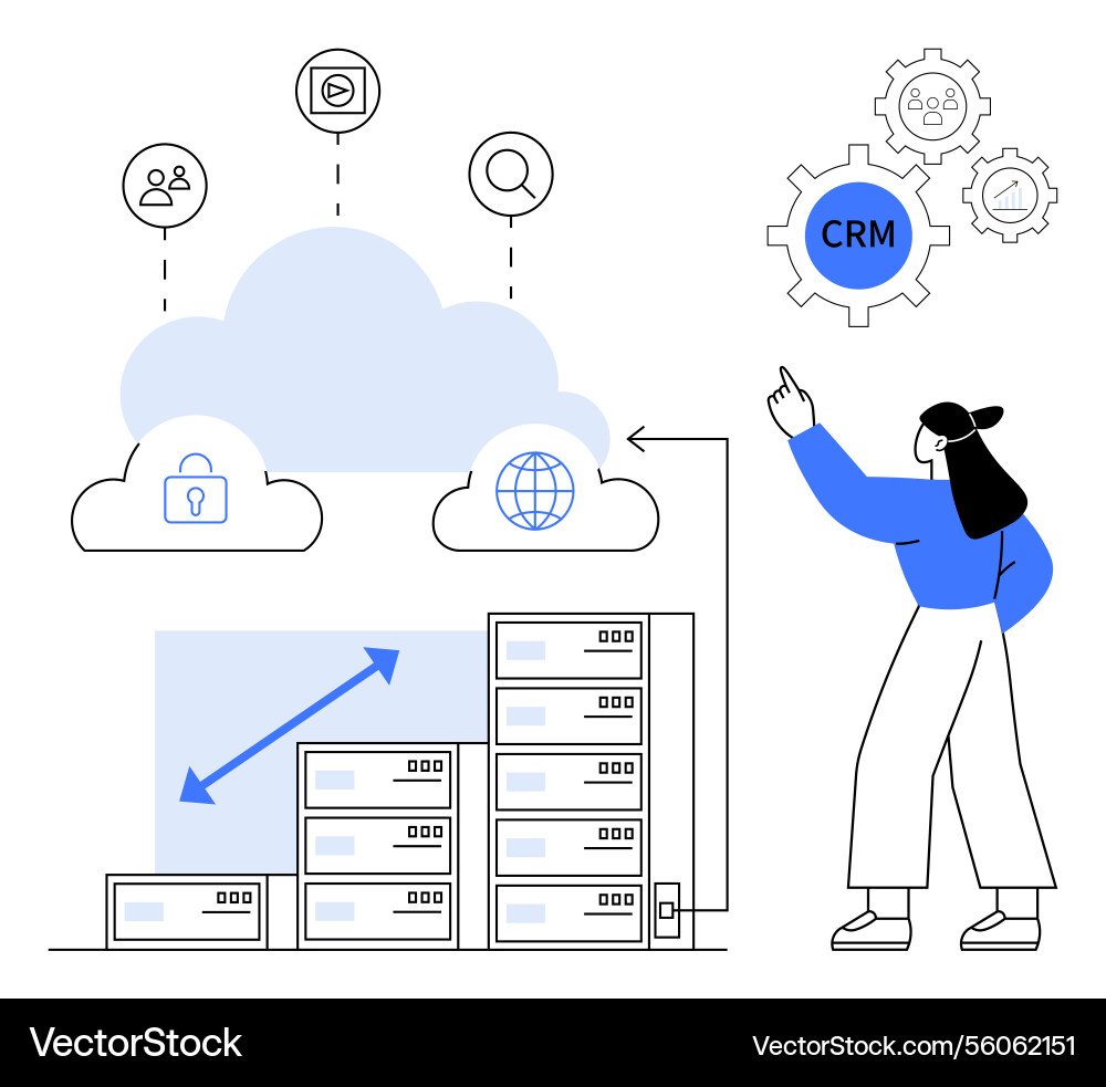 Cloud integration for crm with data servers Cloud integration for crm with data servers vector image