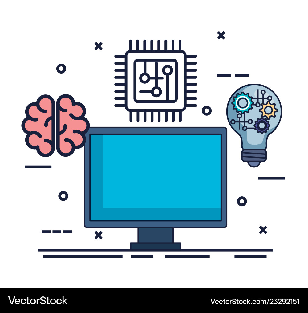 Computer with artificial intelligence icons Computer with artificial intelligence icons vector image