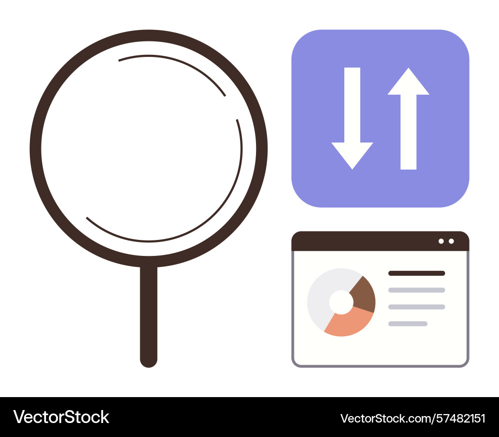 Magnifying glass data chart and sorting arrows vector image
