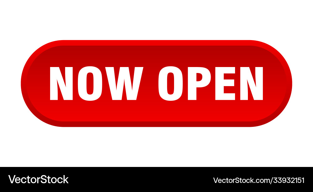 Now open button rounded sign on white background Vector Image
