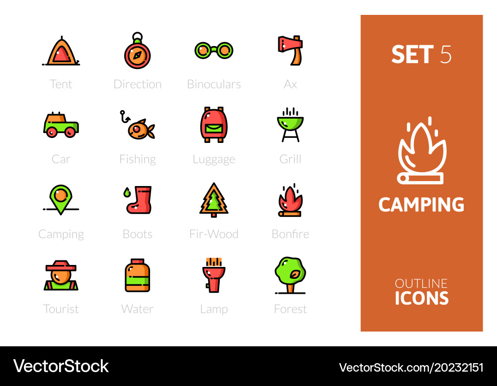 Outline color icons set Vector Image