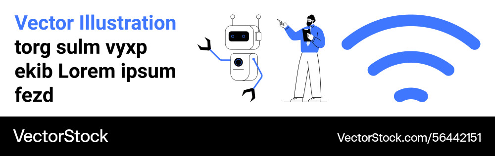 Robot interaction and wireless connectivity with Robot interaction and wireless connectivity with vector image