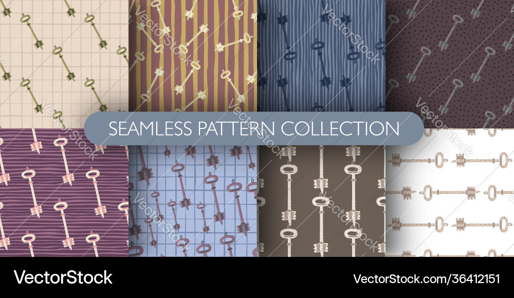 Set doodle seamless privacy pattern with keys Set doodle seamless privacy pattern with keys Vector Image