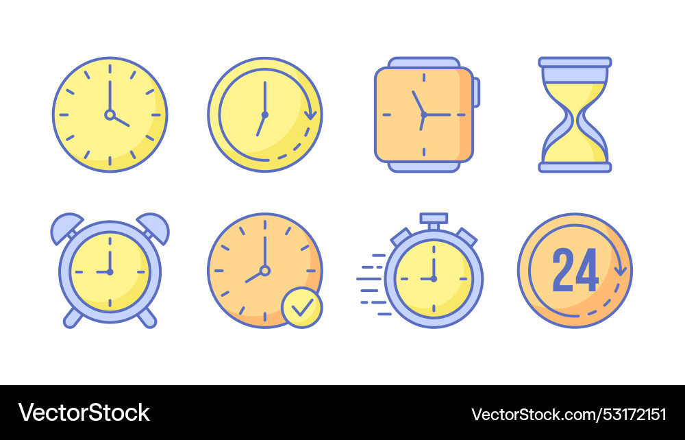 Set of colorful clock and time icons with editable Set of colorful clock and time icons with editable vector image